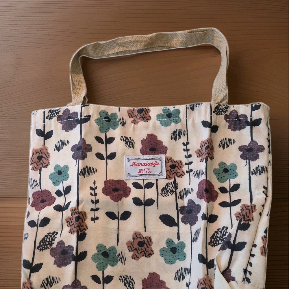 Manciaojie Aesthetic Floral Tote Zipper Book Bag Shoulder Purse Multicolor Cute